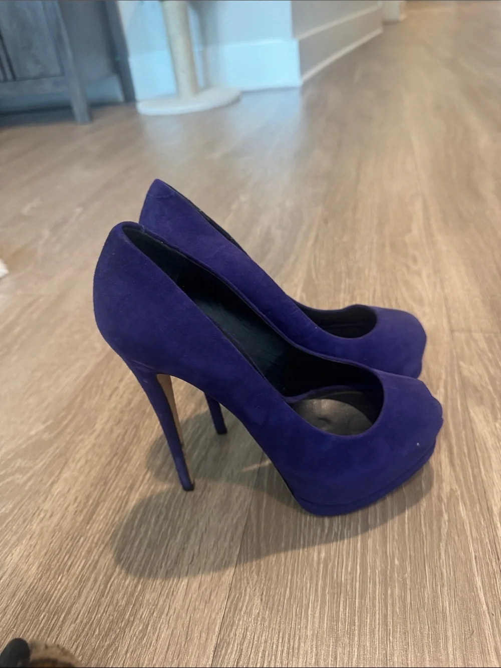 Giuseppe Zanotti Royal Purple Suede Peep-Toe Pumps